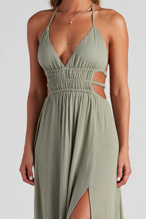 Ready Set Vacay Gauze Maxi Dress Olive Green