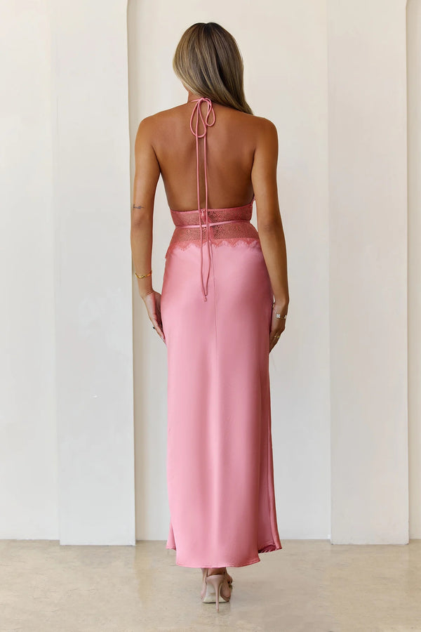 Ibiza Twilight Satin Lace Maxi Dress