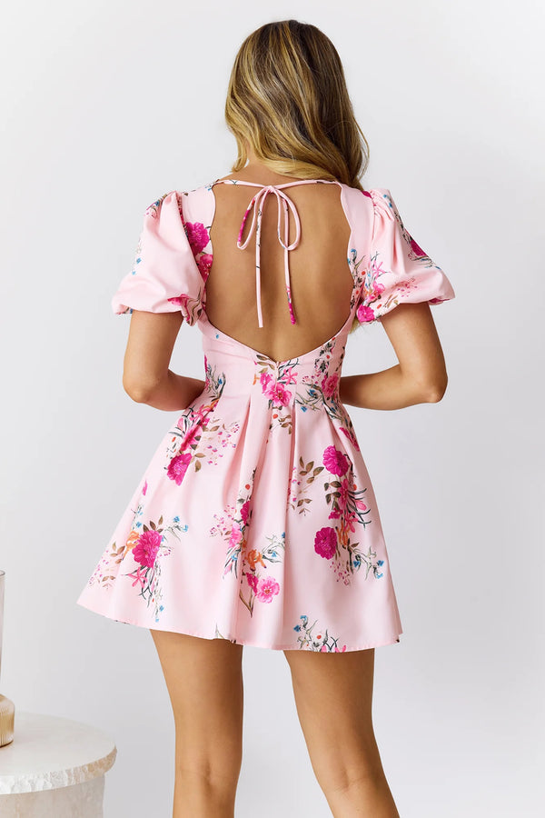 Floral Queen Short Sleeve Mini Dress Pink