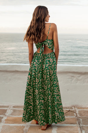 Paisley Print Twisted Maxi Dress Green