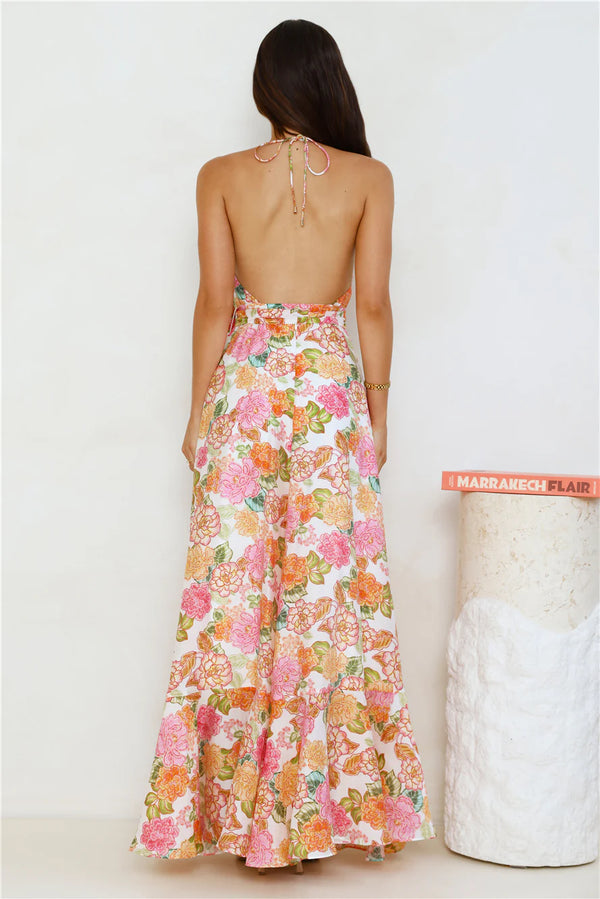 Floral Allure Halter Maxi Dress Orange