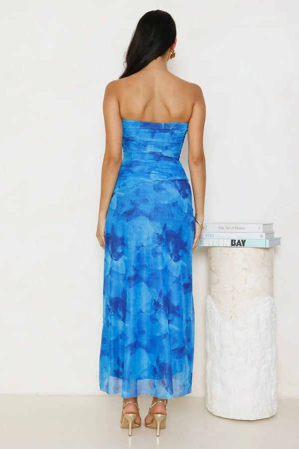 Dollhouse Daze Strapless Mesh Maxi Dress Blue