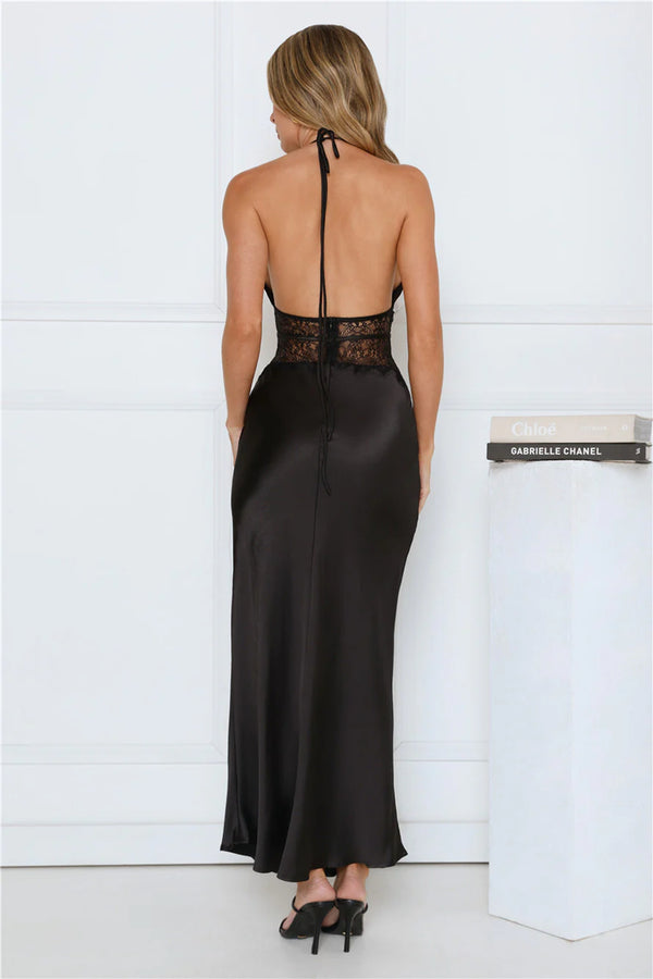 Ibiza Twilight Satin Lace Maxi Dress