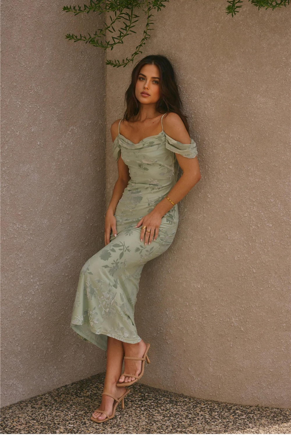 Good Fun Off Shoulder Maxi Dress Green