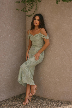 Good Fun Off Shoulder Maxi Dress Green