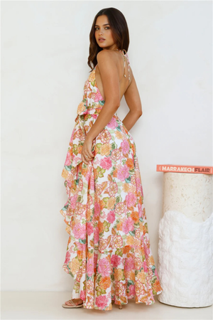 Floral Allure Halter Maxi Dress Orange