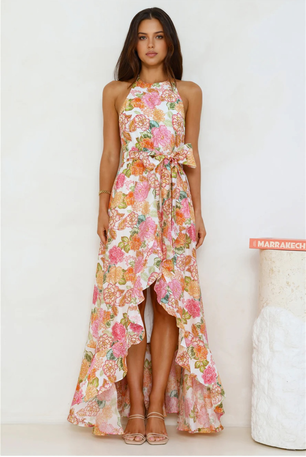 Floral Allure Halter Maxi Dress Orange