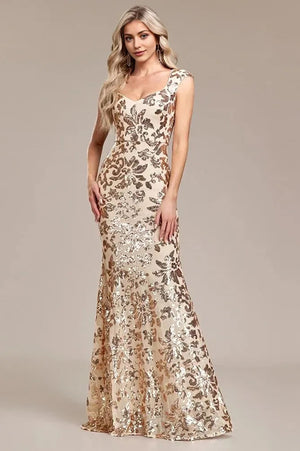 Sequin Mermaid Evening Dress Gold