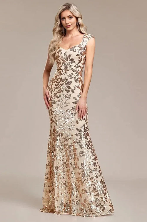 Sequin Mermaid Evening Dress Gold