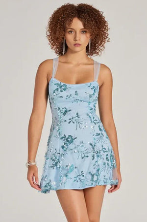 Pretty Elegance Tulle Lace-Up Floral Sequin Mini Dress