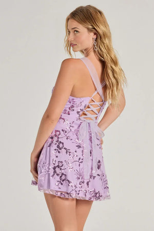 Pretty Elegance Tulle Lace-Up Floral Sequin Mini Dress
