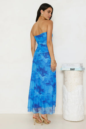 Dollhouse Daze Strapless Mesh Maxi Dress Blue