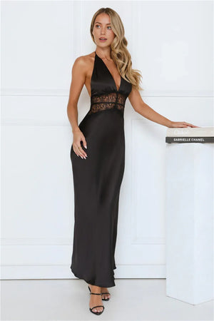 Ibiza Twilight Satin Lace Maxi Dress