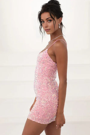 Iridescent Sequin Bodycon Mini Dress Pink