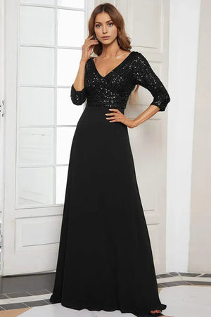 Sexy V Neck A-Line Sequin Evening Maxi Dresses