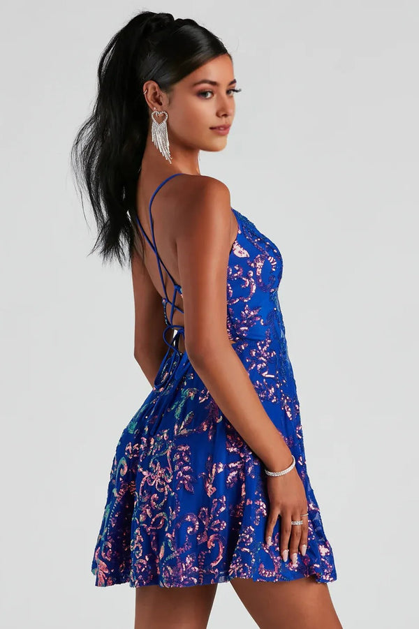 Sleeveless Sequin Party Dress Blue