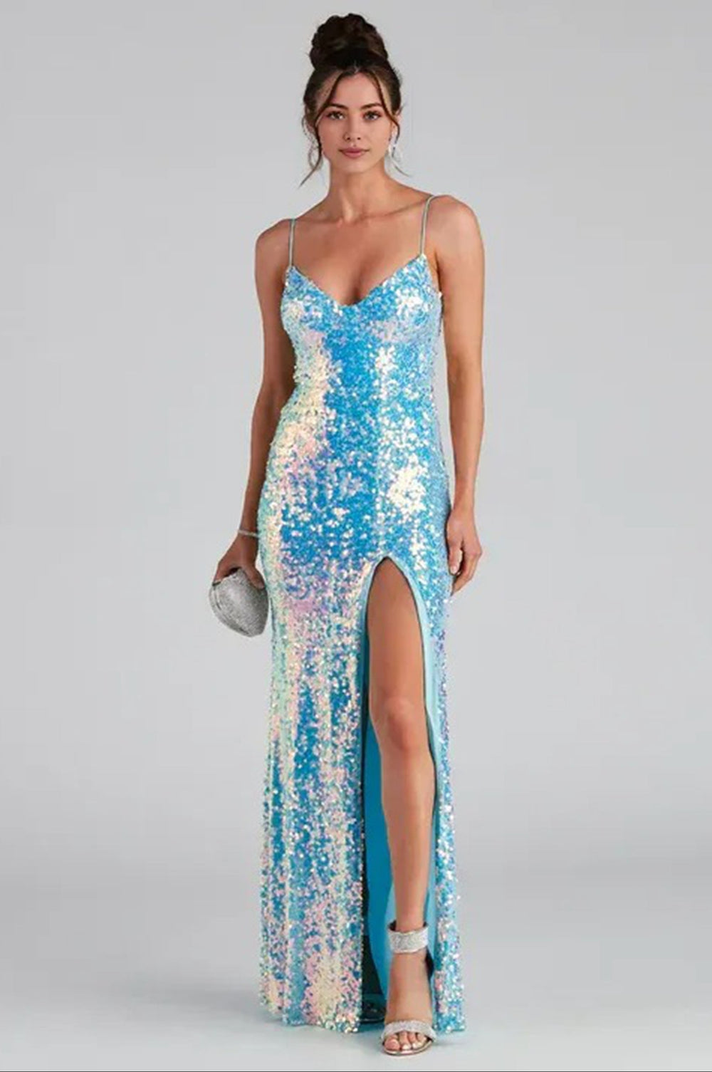Sequin A-Line Formal Maxi Dress Blue