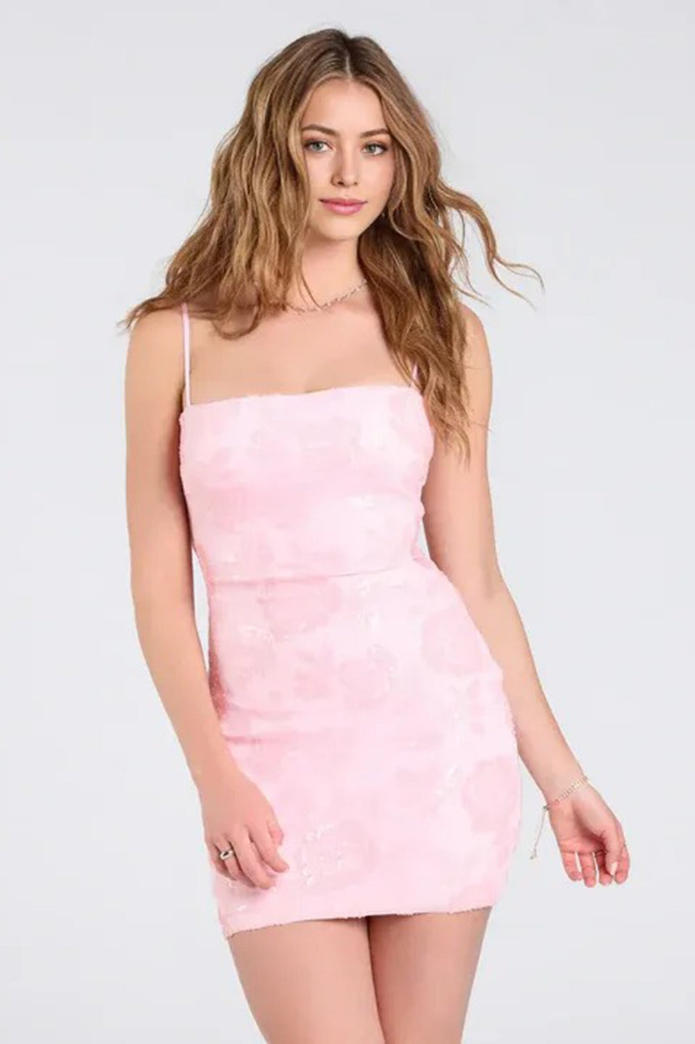 Sparkle In Motion Floral Sequin Lace-Up Mini Dress Pink