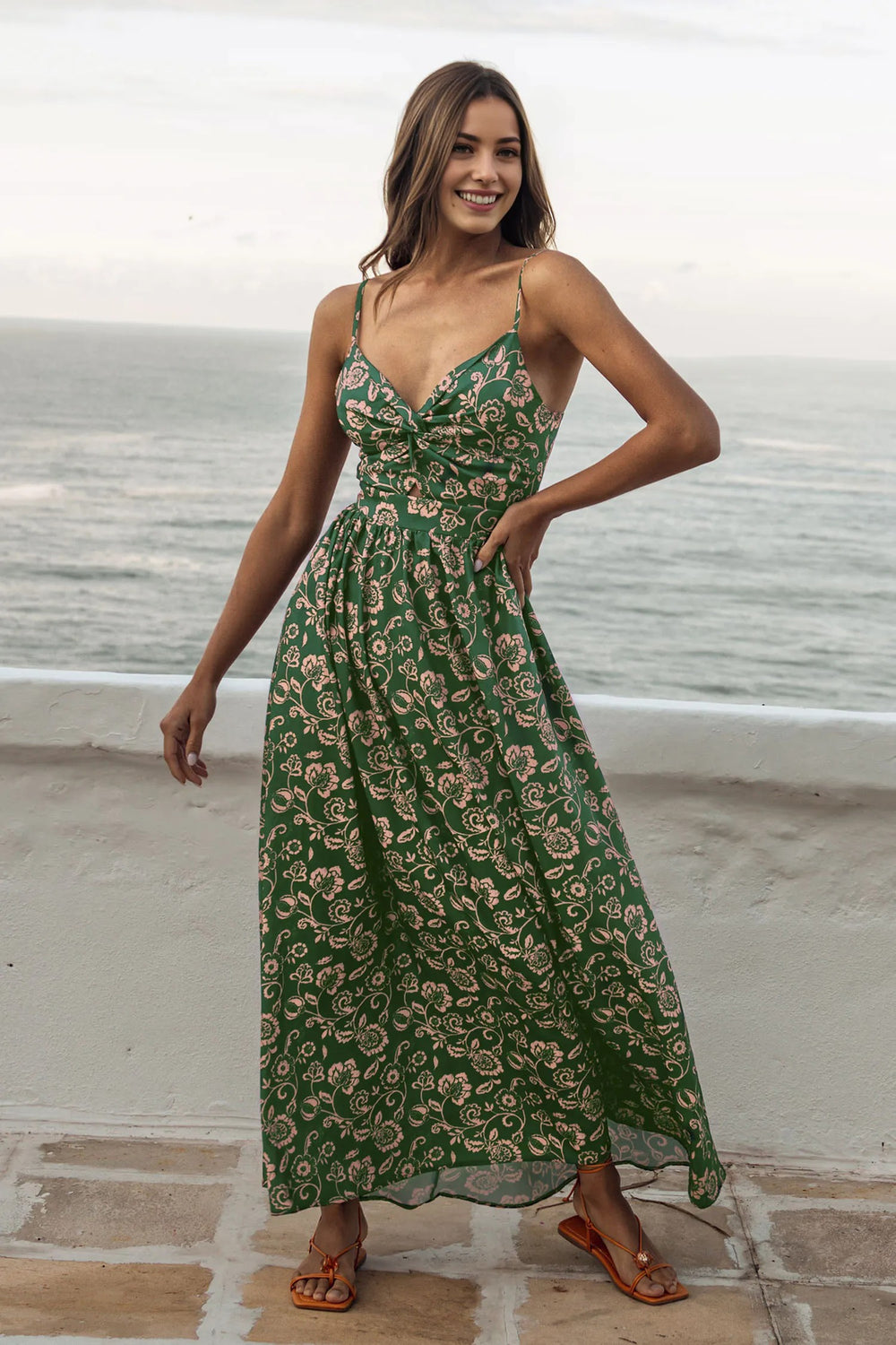 Paisley Print Twisted Maxi Dress Green