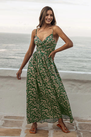 Paisley Print Twisted Maxi Dress Green