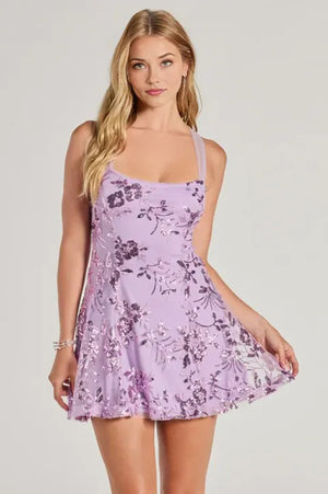 Pretty Elegance Tulle Lace-Up Floral Sequin Mini Dress