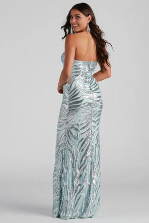 Sequin Mermaid Maxi Dress Blue
