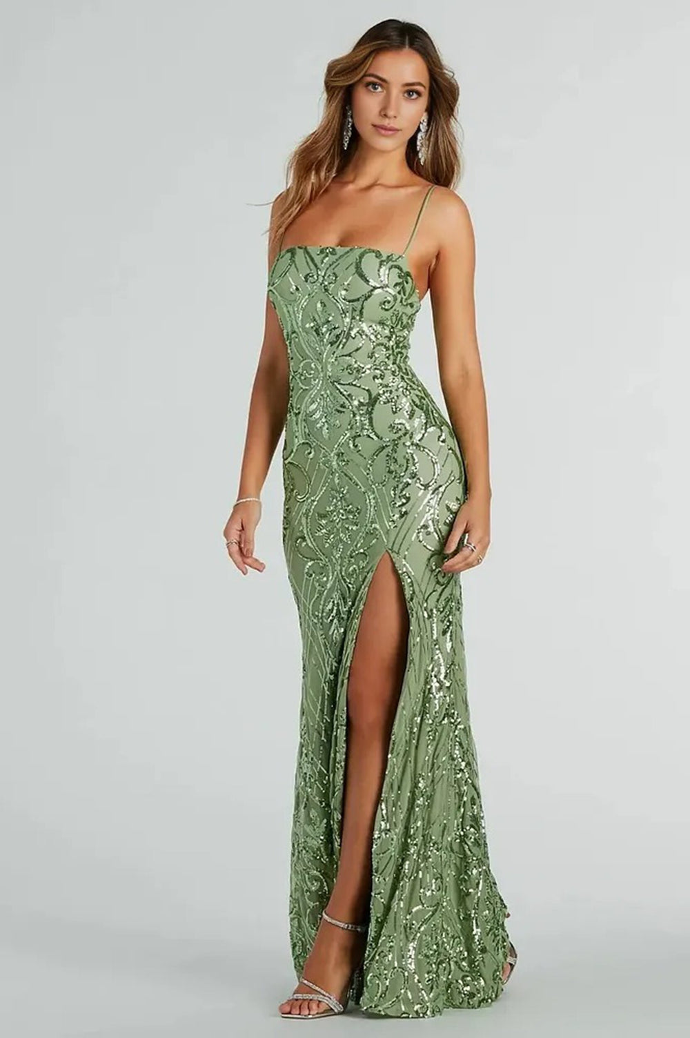 Sequined slit Maxi dress Green