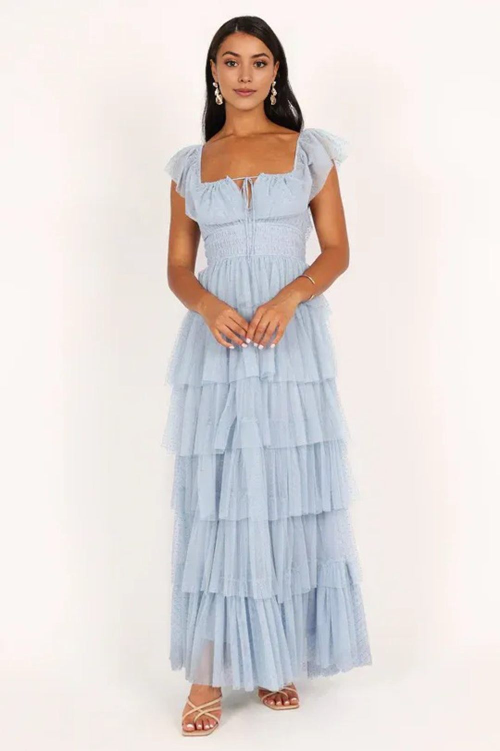 Tulle ruffles Maxi Dress Blue
