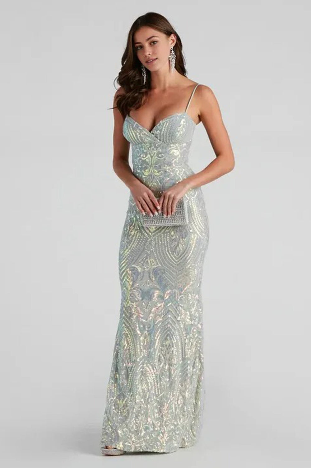 Sequin Slim-Fit Formal Maxi Dress Sage