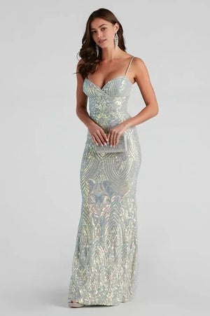 Sequin Slim-Fit Formal Maxi Dress Sage