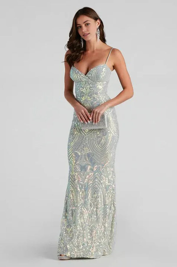 Sequin Slim-Fit Formal Maxi Dress Sage