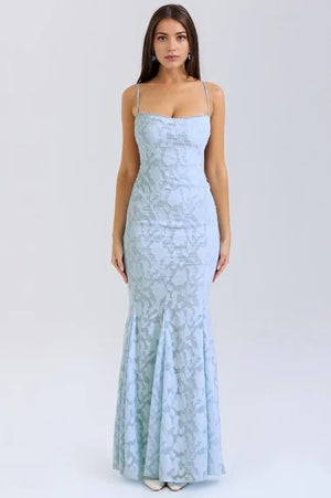 Lace-up lace maxi dress Blue