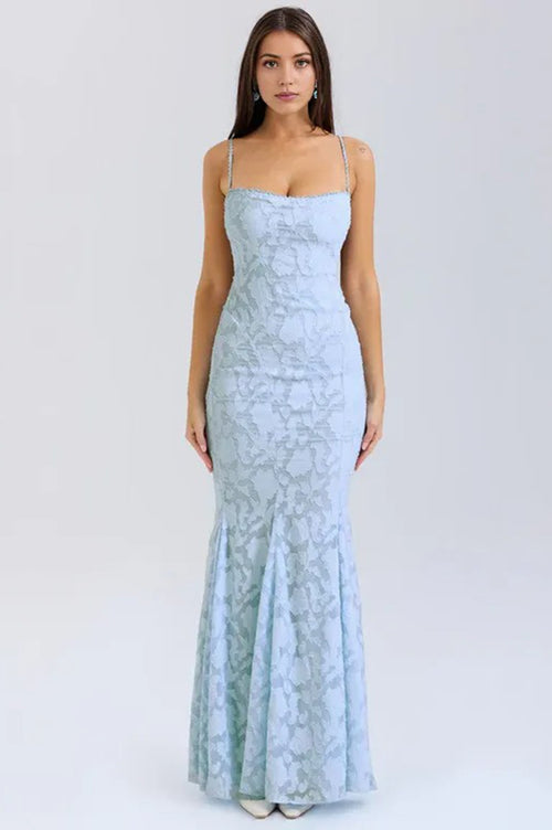 Lace-up lace maxi dress Blue