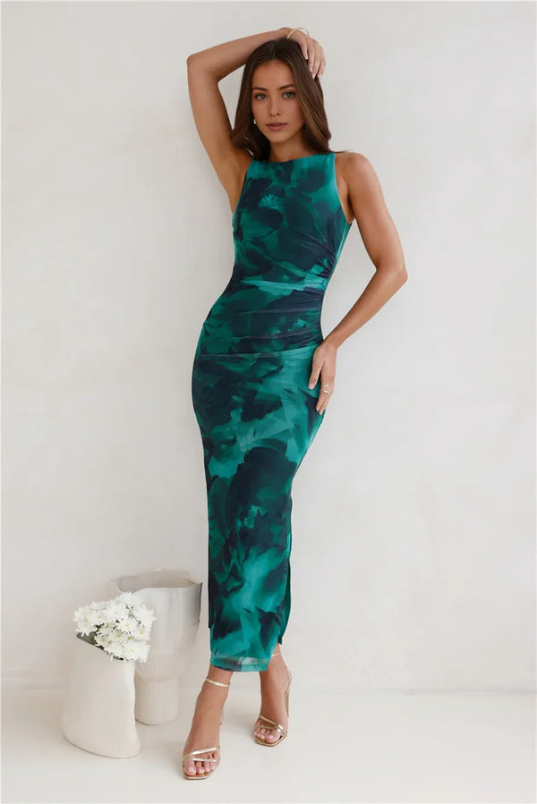 For The Party Mesh Maxi Dress Green