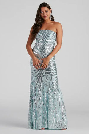 Sequin Mermaid Maxi Dress Blue