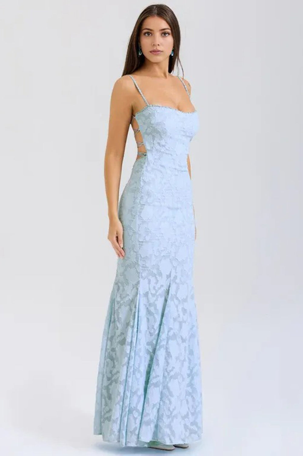 Lace-up lace maxi dress Blue