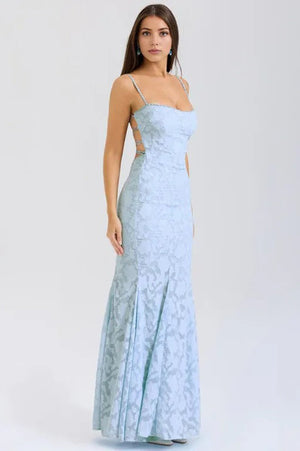 Lace-up lace maxi dress Blue