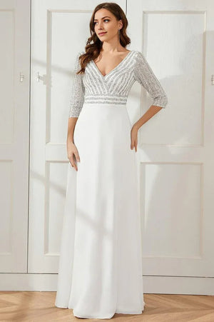 Sexy V Neck A-Line Sequin Evening Maxi Dresses