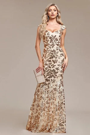 Sequin Mermaid Evening Dress Gold