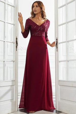 Sexy V Neck A-Line Sequin Evening Maxi Dresses