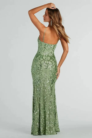 Sequined slit Maxi dress Green