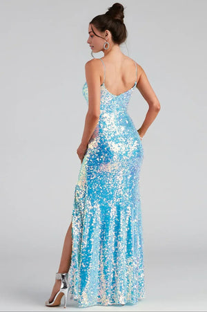 Sequin A-Line Formal Maxi Dress Blue