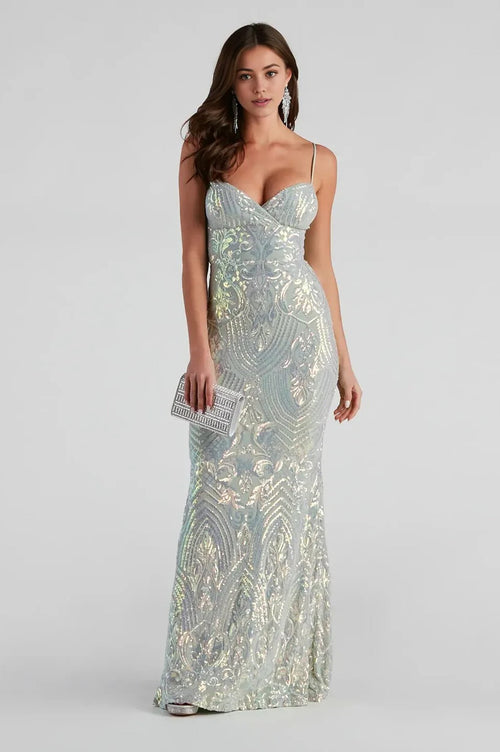 Sequin Slim-Fit Formal Maxi Dress Sage