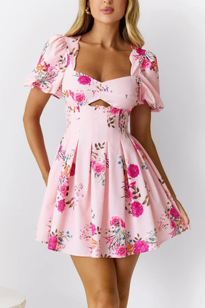 Floral Queen Short Sleeve Mini Dress Pink