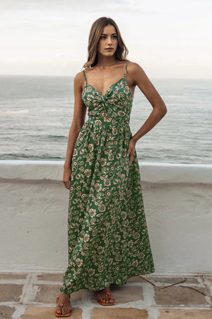 Paisley Print Twisted Maxi Dress Green