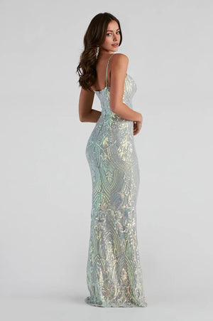 Sequin Slim-Fit Formal Maxi Dress Sage