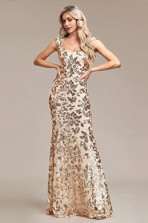 Sequin Mermaid Evening Dress Gold