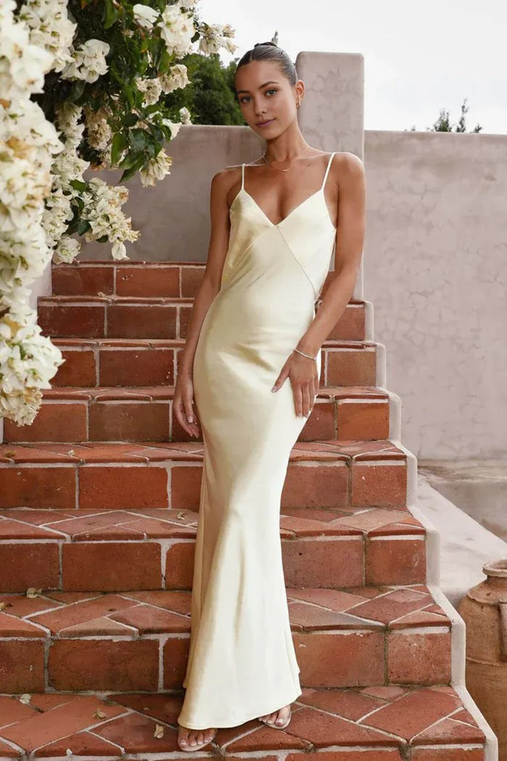 Sexy Backless Fishtail Maxi Dress Yellow