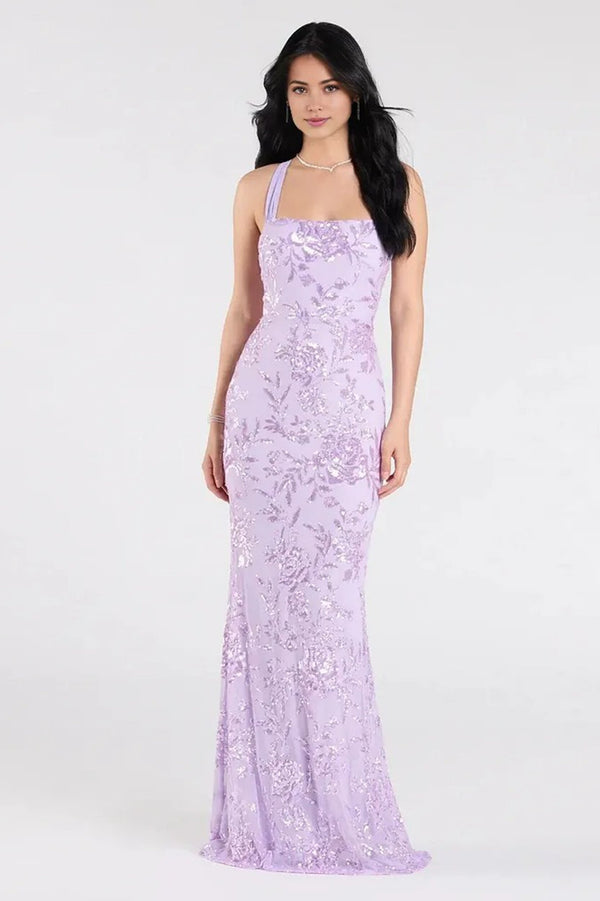 Floral Sequin Lace-Up Mermaid Maxi Dress