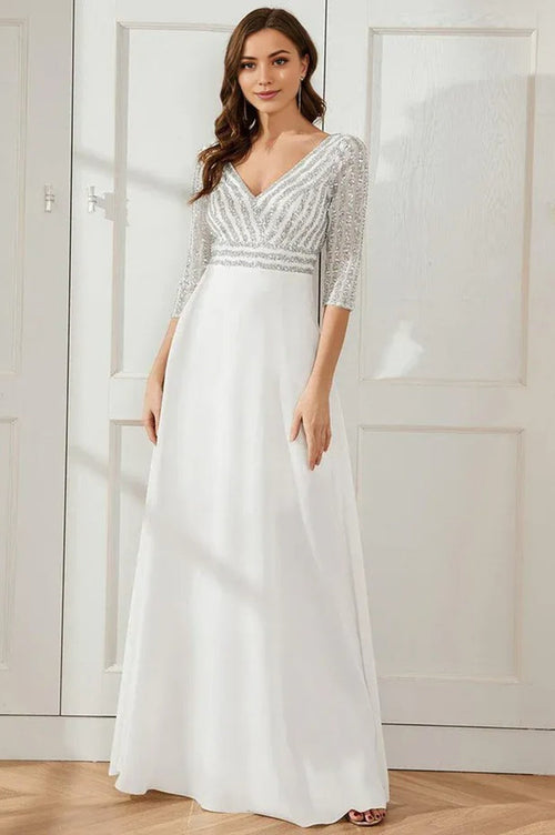 Sexy V Neck A-Line Sequin Evening Maxi Dresses